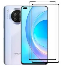 Honor 50 Lite smartphone with two black edge tempered glass screen protectors