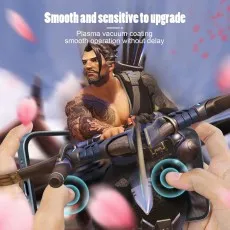 A mobile gamer holds a phone, playing a game with a male character