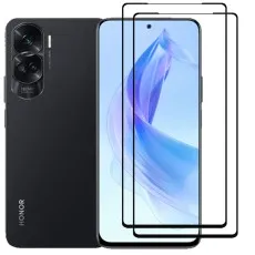 Honor 90 Lite smartphone with two black edge tempered glass screen protectors