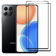 Honor X8 smartphone with two black edge tempered glass screen protectors