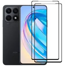 Honor X8a smartphone with two black edge tempered glass screen protectors