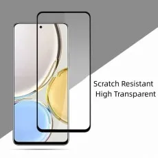 A phone next to a screen protector, text reads Scratch Resistant High Transparent