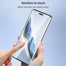 A hand touches a phone with a screen protector, illustrating Sensitive to touch, Better feel than the naked screen