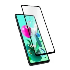 Black smartphone with a screen protector hovering over its display