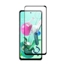 Smartphone with a clear, black-framed screen protector above its display