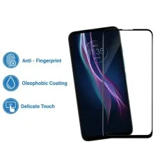 A smartphone and its screen protector, featuring anti-fingerprint, oleophobic coating, and delicate touch