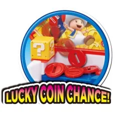 A close-up of the Super Mario Lucky Coin Game, showing Toad and a question mark block inside the machine.