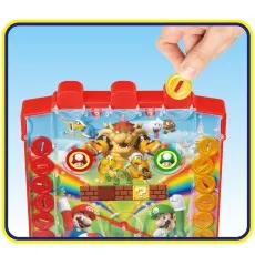 A hand dropping a coin into the Super Mario Lucky Coin Game, showing a player interacting with the toy.