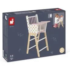 Janod wooden doll's high chair, perfect for pretend play. Designed for feeding dolls and makes a great addition to a child's toy collection.