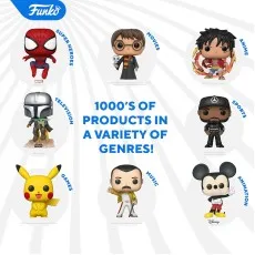 An ad for Funko Pop! figures, featuring Spider-Man, Harry Potter, The Mandalorian, Pikachu, Freddie Mercury, and Mickey Mouse