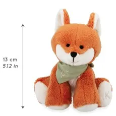 A fluffy orange fox toy with its height shown as 13 cm or 5.12 inches.
