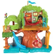 An Encanto Antonio's Treehouse playset with a figure of Antonio, a capybara, and a snake.