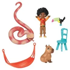 The included accessories for Antonio's Treehouse playset a snake, toucan, capybara, hammock, and a chair.
