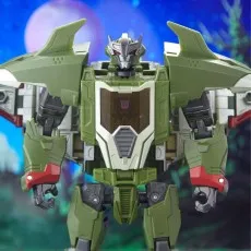 Close-up of a Transformers Legacy Evolution Skyquake figure in robot mode.