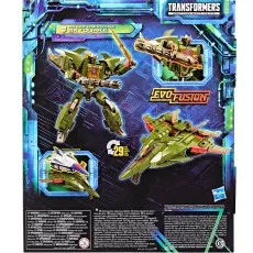 The back of a Transformers Legacy Evolution Skyquake box, showing the robot and its jet mode.