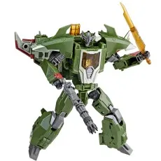 Transformers Legacy Evolution Skyquake figure in robot mode, wielding a sword and a large rifle.