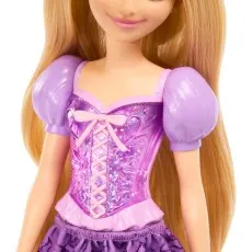 A detailed view of the new Rapunzel doll's purple dress, showing the shiny bodice and lacy skirt.