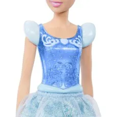 A close-up of the Cinderella doll's dress, showing the glittery blue bodice and puffed sleeves.