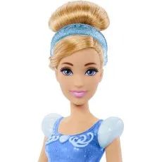 A detailed shot of the Cinderella doll, focusing on her face, bright blue eyes, and sparkling gown.