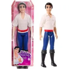 A product image showing a Disney Prince Eric doll in a box and the same doll standing on its own.