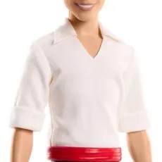 A close-up of the Prince Eric doll's torso, showing its white shirt with rolled sleeves and red sash.