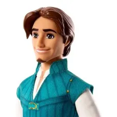 A close-up of a Flynn Rider doll from Disney's Tangled, showing his face and torso