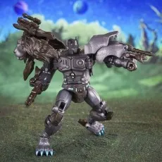 A standing Leo Prime Transformer toy in its robot form, holding weapons in both hands (2)