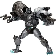 A Transformer toy of Leo Prime in its robot form, holding weapons in both hands