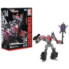 Transformers Studio Series Megatron figure in its packaging, with the figure and accessories next to it.