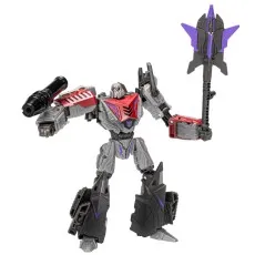 A standing Transformers Studio Series Megatron toy, holding an axe and a blaster.