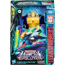 The front of the Transformers Legacy Evolution Metalhawk action figure box, with colorful graphics and the Takara Tomy logo.