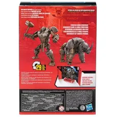 The back of the Rhinox toy box, showing the robot and rhinoceros forms and a scene from the movie