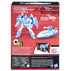 The back of the Transformers Studio Series Sweep box, showing the figure's features.