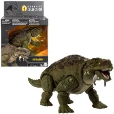 A Jurassic World Hammond Collection Scutosaurus figure is displayed next to its open box.