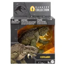 A Jurassic World Hammond Collection Scutosaurus figure in its box.