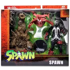 A packaged Spawn action figure set with Spawn, a throne, and a cape