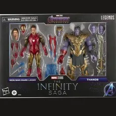 An Iron Man and Thanos action figure set from Marvel's Avengers Endgame, in a window box package.