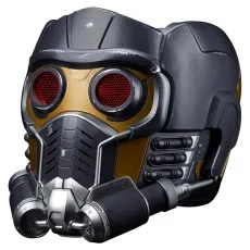 A detailed, full-face view of the Marvel Legends Star-Lord Electronic Helmet