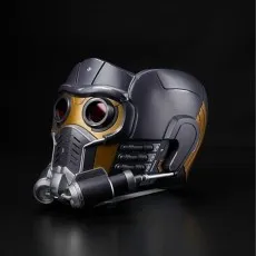A three-quarters view of the Star-Lord helmet, showing the side detailing