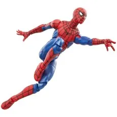 A Marvel Legends figure of The Amazing Spider-Man is posed as if falling or jumping.