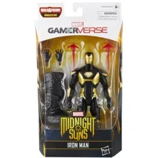 Marvel's Gamerverse Iron Man action figure from the Midnight Suns game, in black and gold armor, with accessories.