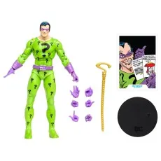A full set of the Riddler action figure with accessories, a card, and a display stand