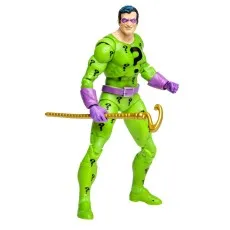 A full-length image of the Riddler action figure with his staff