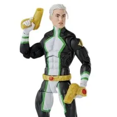 A male action figure of Marvel Boy in a black, white, and green suit, holding two golden guns.