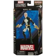 A Marvel Legends action figure, new in its box, of Marvel Boy with his golden blasters.