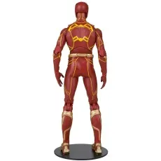 A back view of The Flash action figure, showing the red and gold suit detail