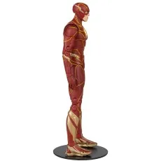 A right-side view of The Flash action figure on a black display stand