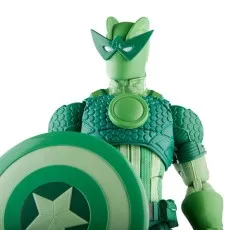 A close-up of the Super-Adaptoid Marvel Legends figure holding a star-patterned green shield.