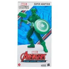 A green Marvel Legends figure with a Captain America-style shield and Thor's hammer, shown in its packaging.