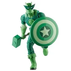 The Super-Adaptoid figure running forward, wielding a green Captain America-style shield and a hammer